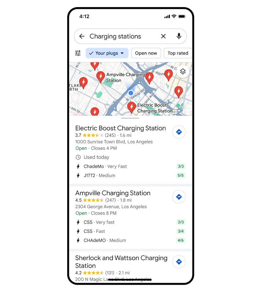 Google 地圖上的電動車充電訊息