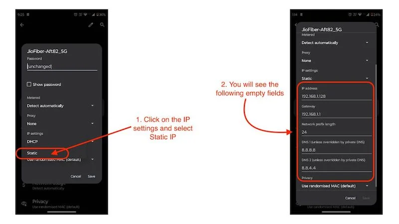 select static ip