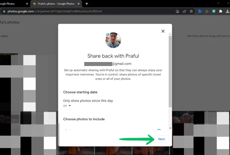 merging google photos accounts by sharing as partner in pc