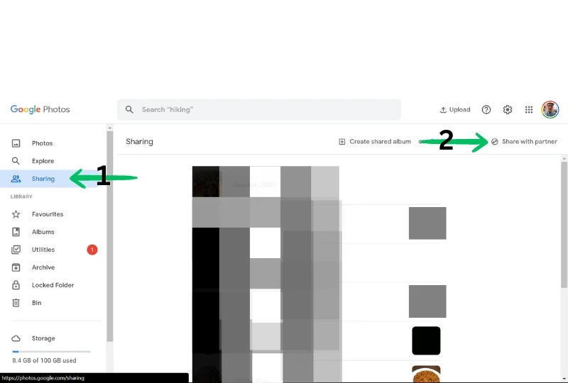merging google photos accounts by sharing as partner in pc 2