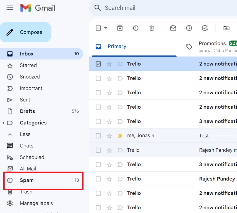 البريد العشوائي في Gmail