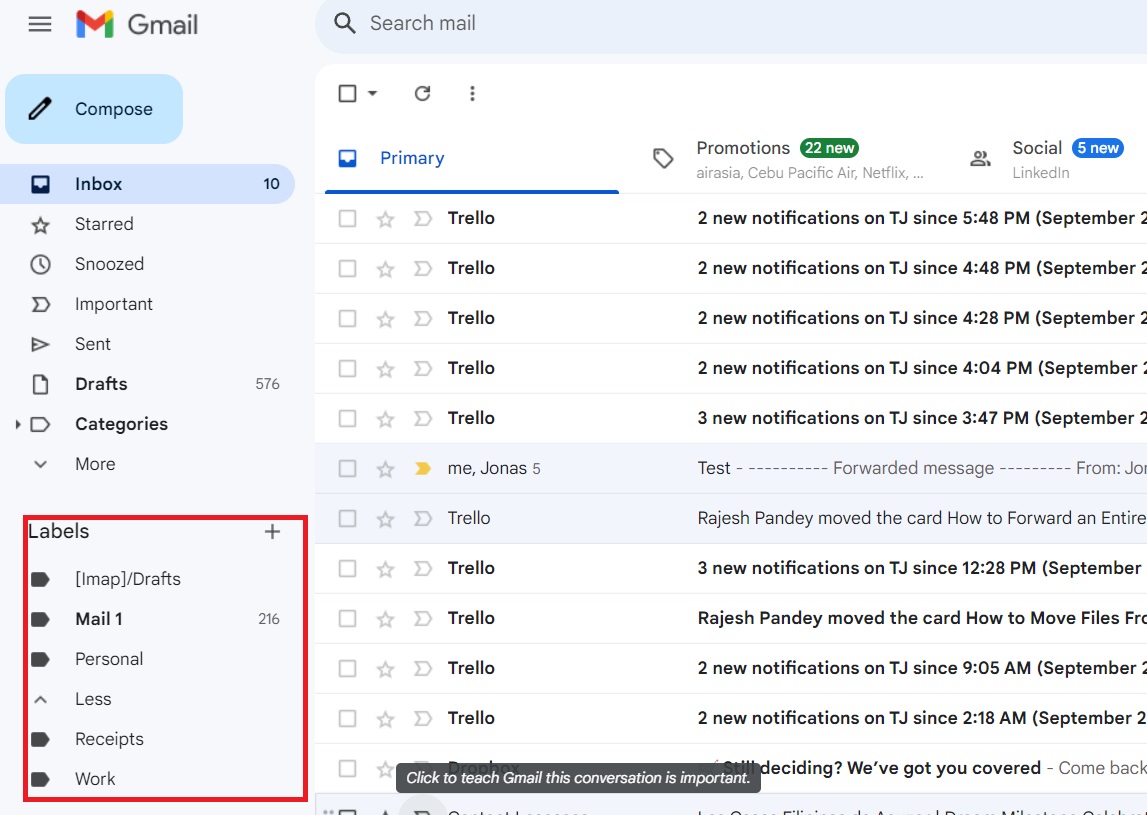 تسميات Gmail