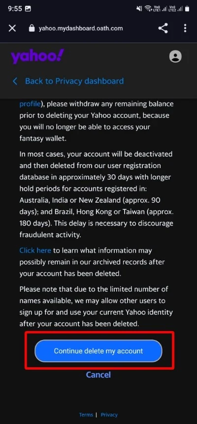 how to delete your yahoo account
