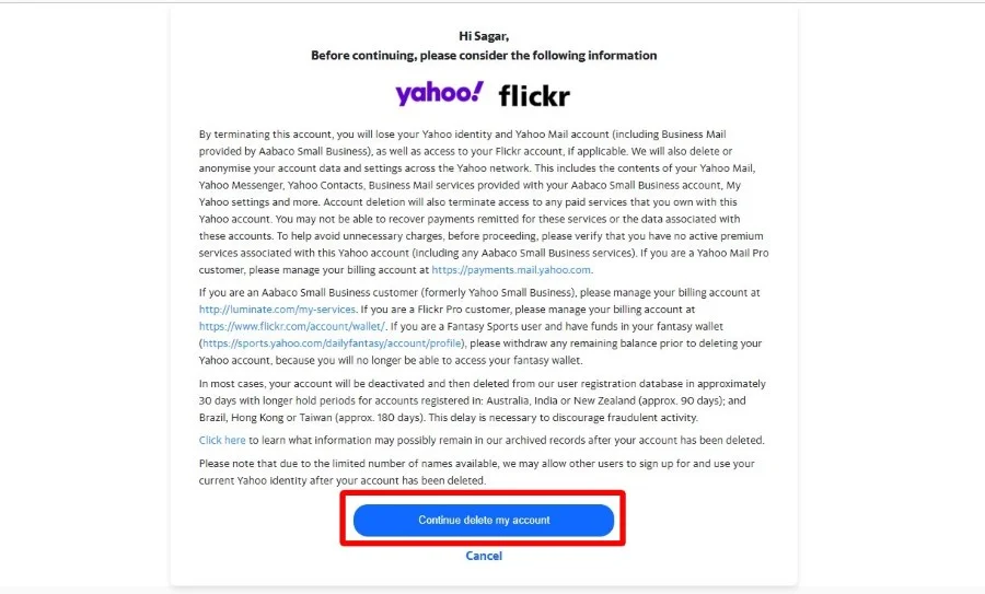 how to delete your yahoo account