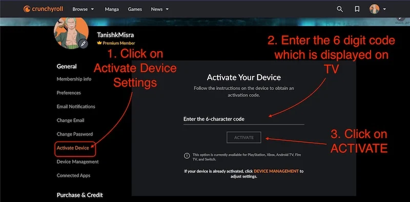 enter the 6 digit device to activate device