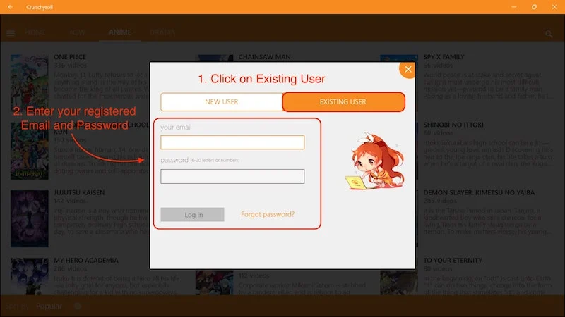 enter email id/ password