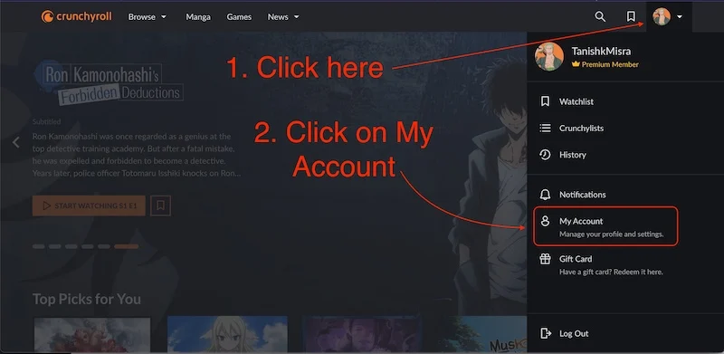 click on my account