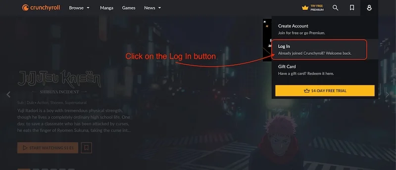 log into crunchyroll on web browser/ mac os