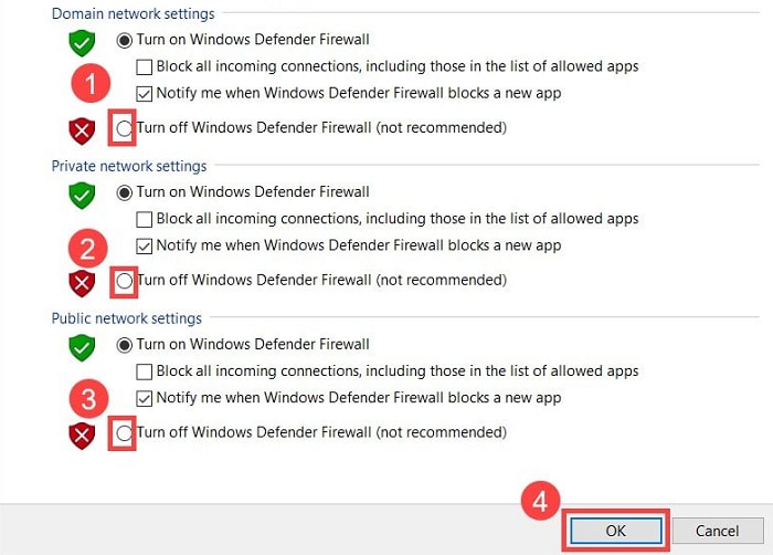 Turn Off Windows Defender Firewall