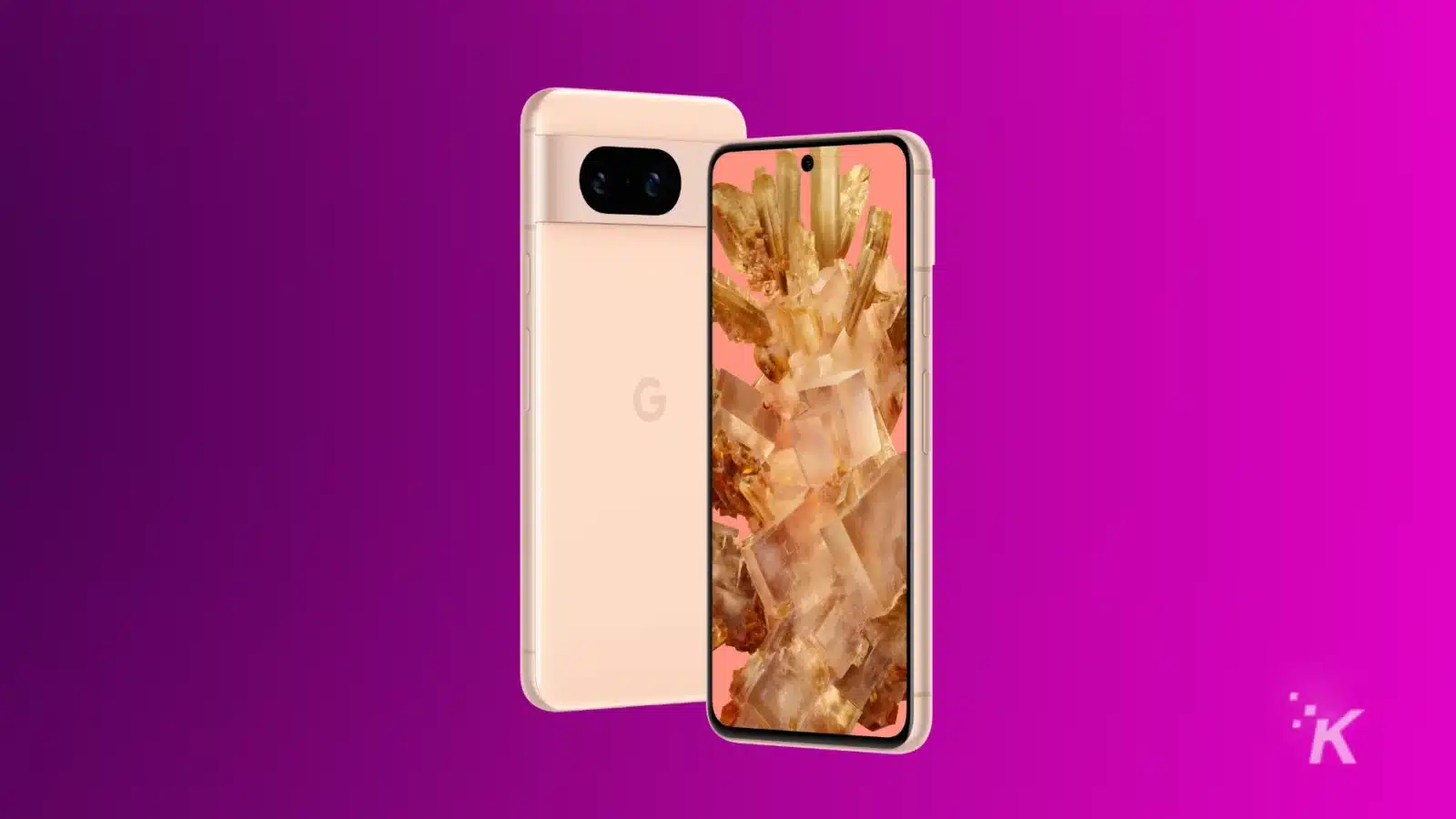 谷歌 Pixel 8 防水吗? Pink google pixel 8 on a purple background