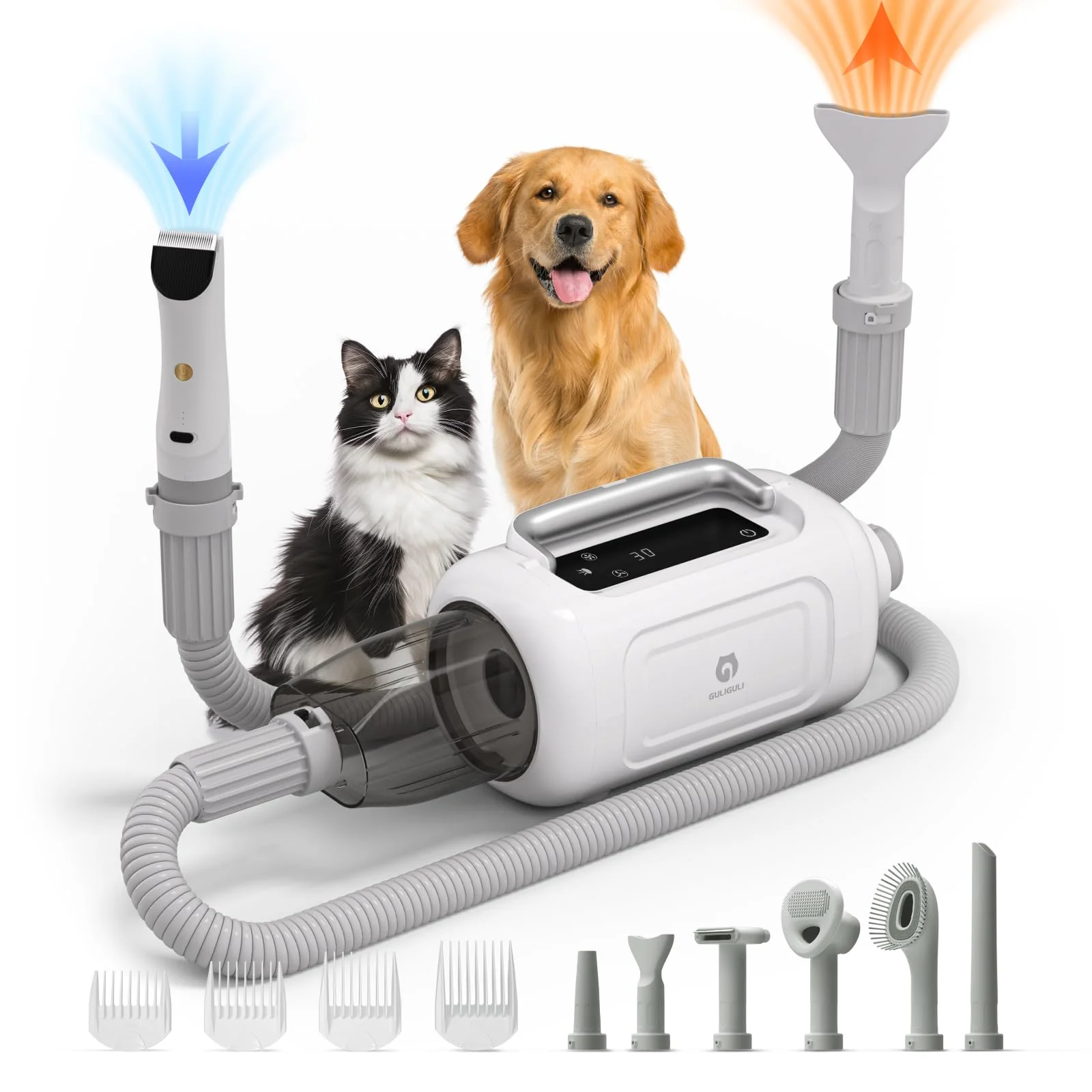 用 guliguli 的鲨鱼美容套装呵护您的家中宠物 Guliguli shark 7-in-1 pet grooming kit & vacuum & dryer