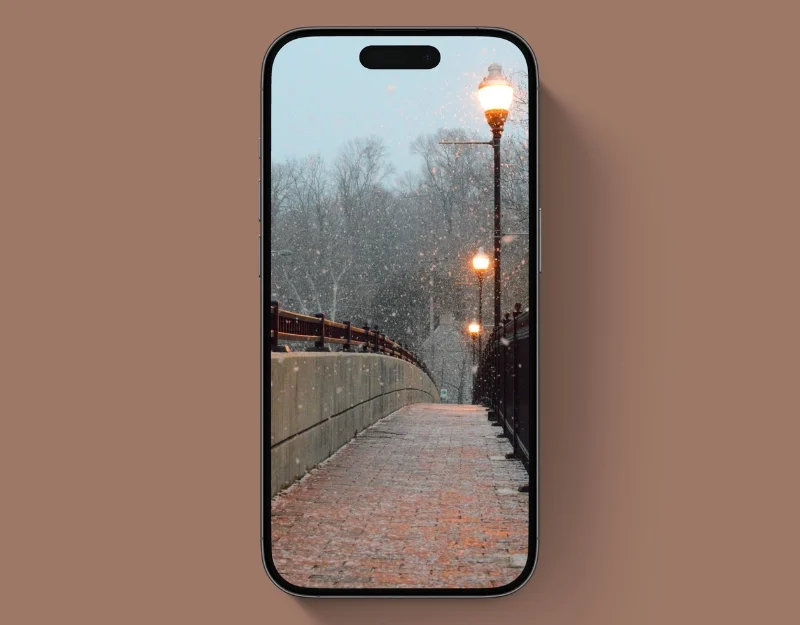 tapeta z zaśnieżonym chodnikiem i zapaloną lampką lamp-lit snowy walkway wallpaper
