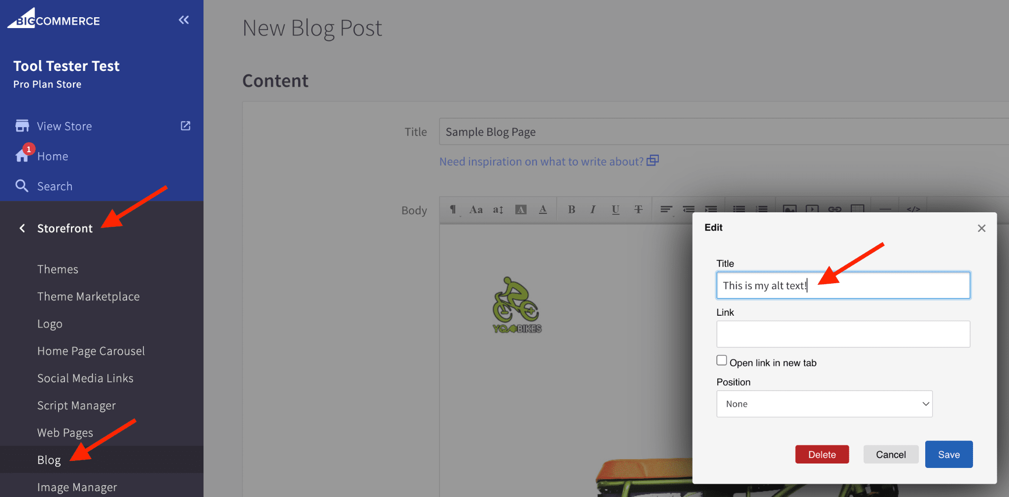 BigCommerce Blog Yazılarındaki Görsellere Alternatif Metin Ekleme