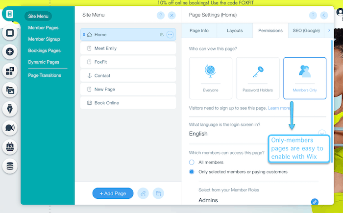 Configuración de páginas solo para miembros de Wix