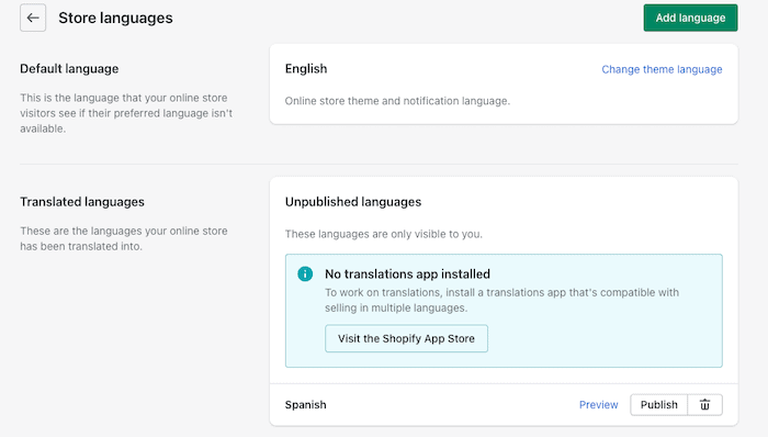 Shopify เพิ่มภาษา