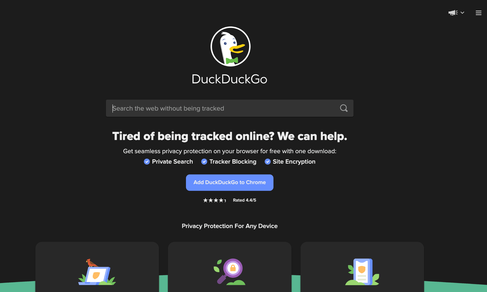 หน้าแรกของ duckduckgo