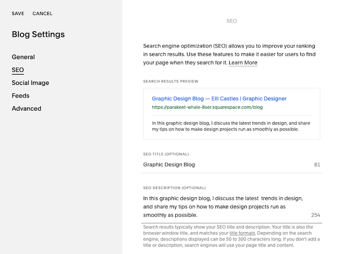 SEO di Squarespace