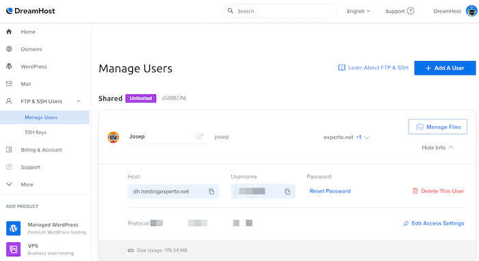 DreamHost の SFTP および SSH オプション