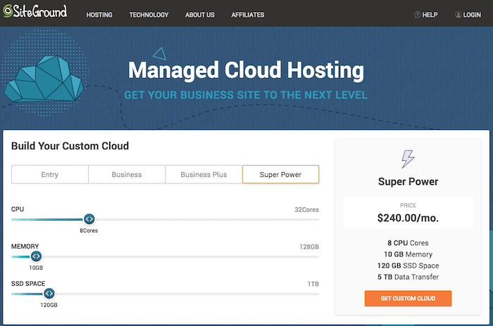 Configurazione del cloud hosting SiteGround