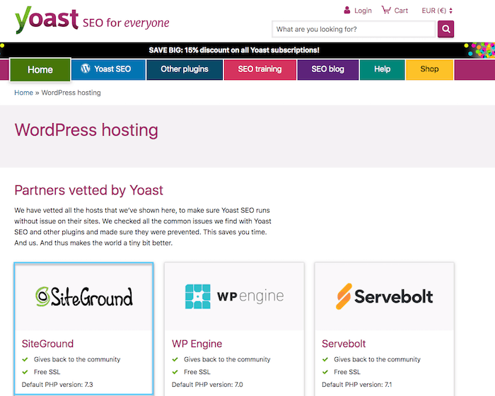 yoast consiglia l'hosting siteground