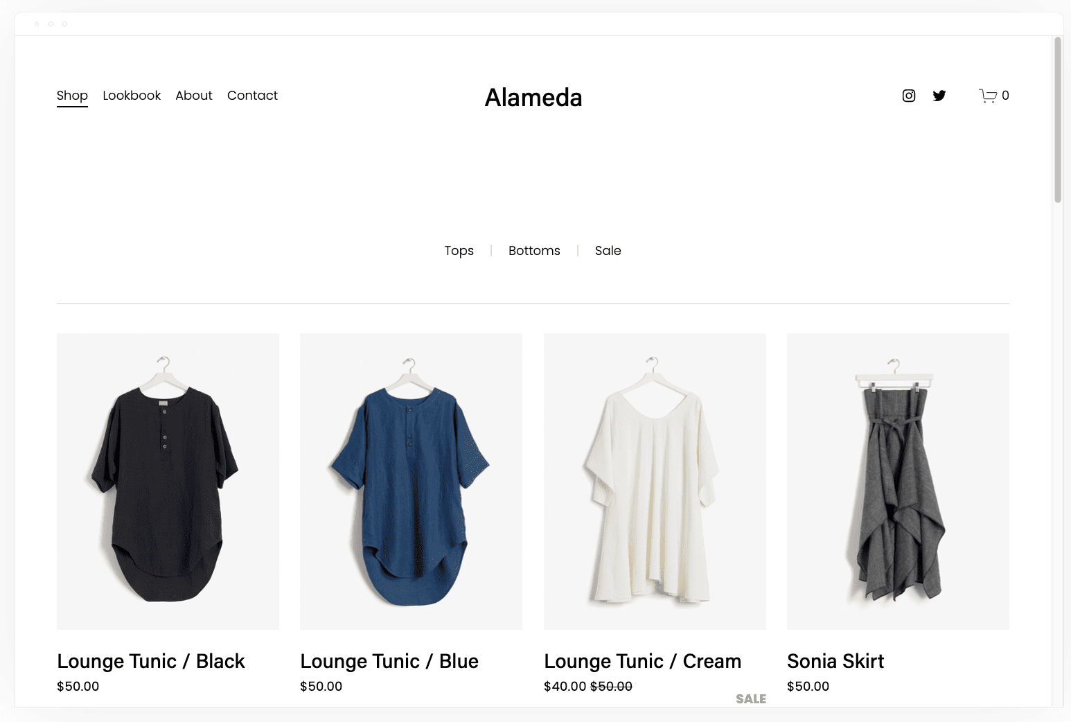 เทมเพลตร้านค้าออนไลน์ของ Alameda