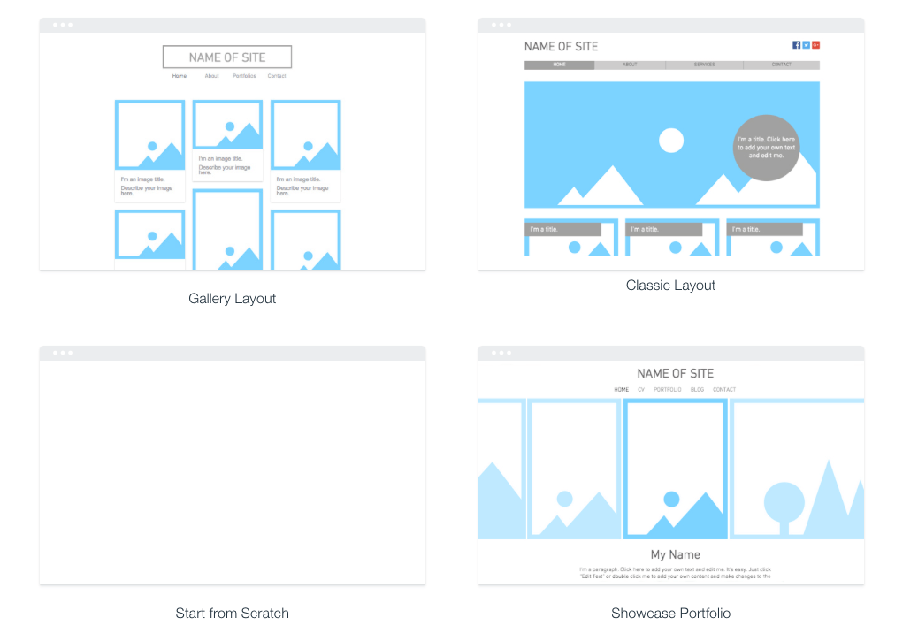 Wix の空のテンプレートのスクリーンショット