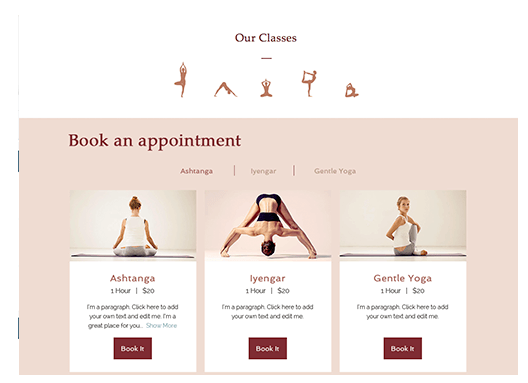 ระบบจองคลาส Wix Yoga