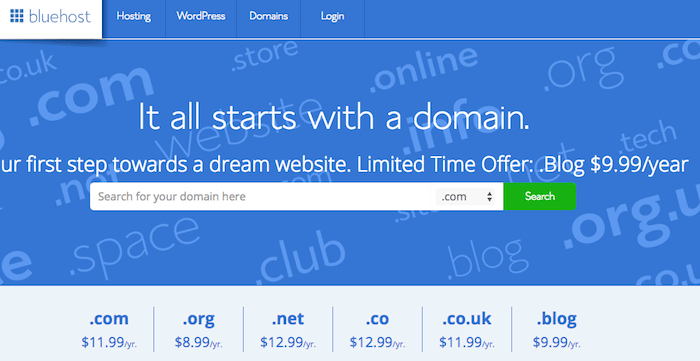 ราคาชื่อโดเมน bluehost