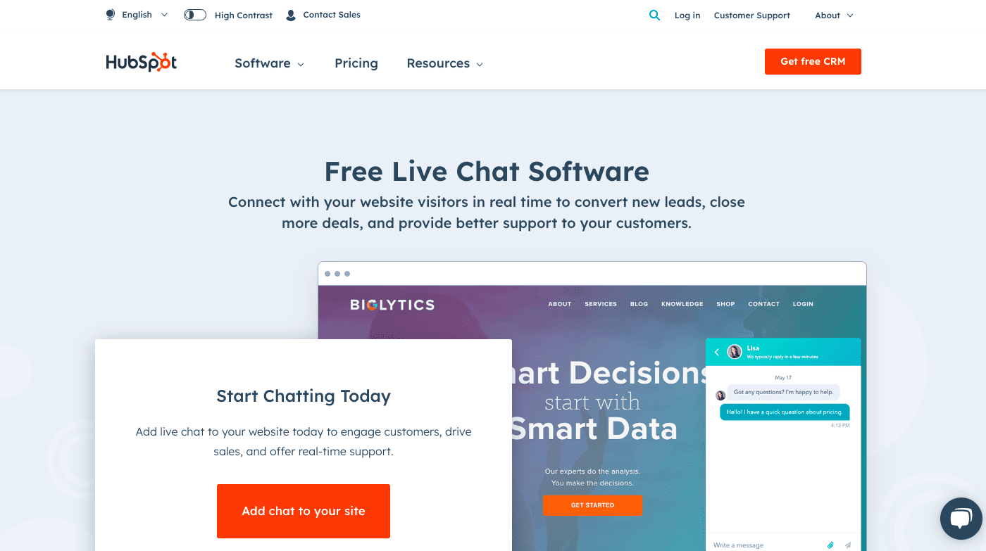 Hubspot 即時聊天