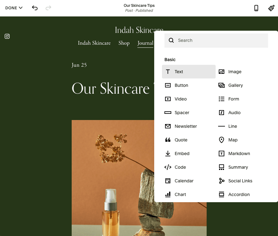 محرر مدونة Squarespace