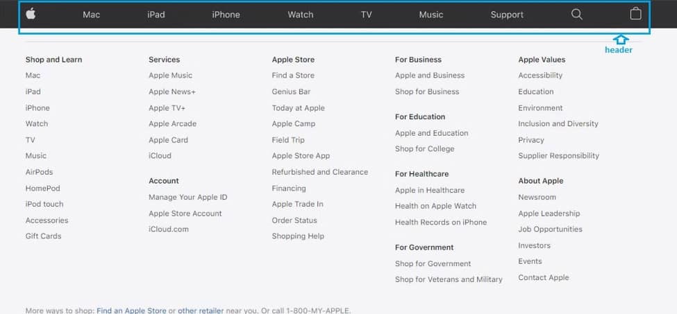 مثال على تذييل موقع Apple