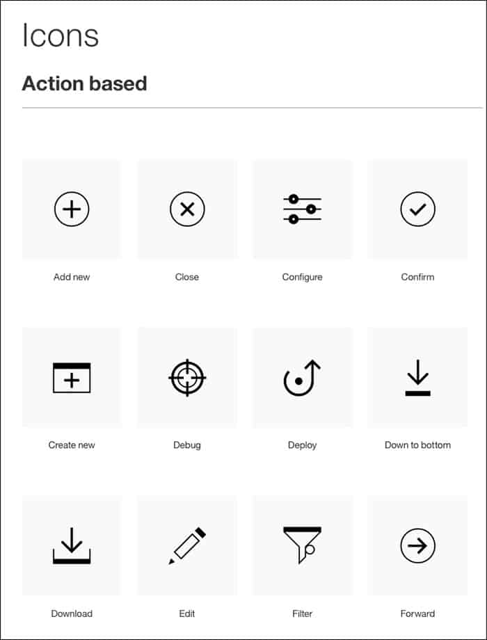 Beispiel für einen IBM Icon-Styleguide