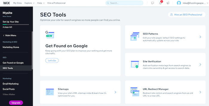 ferramentas de SEO para portfólio wix