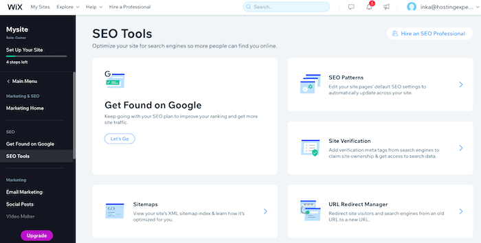 outils de référencement de portefeuille Wix