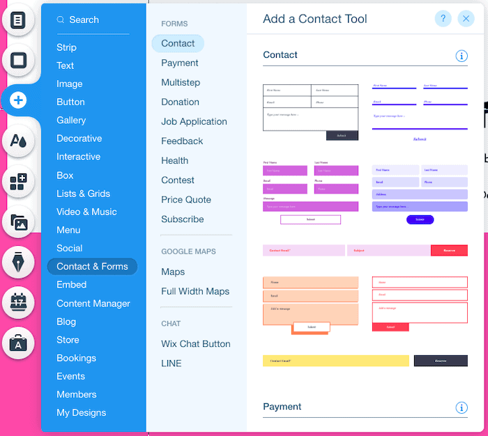 formulir kontak portofolio wix