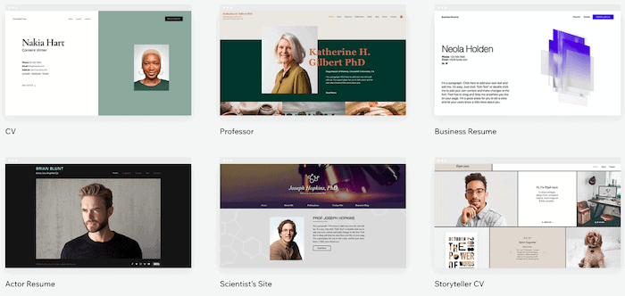 modèles de CV de portfolio Wix