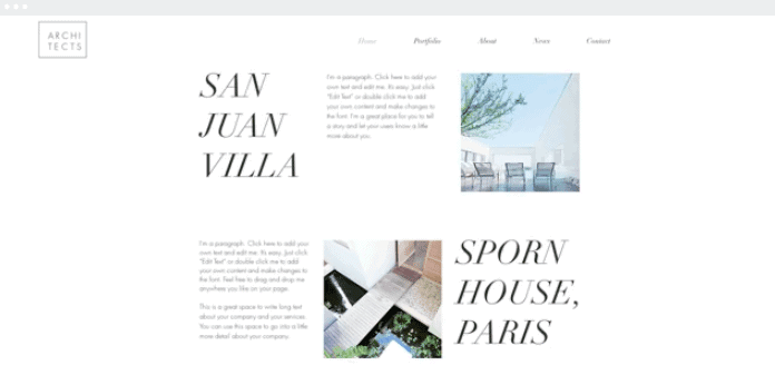 plantilla de arquitecto de portafolio de wix