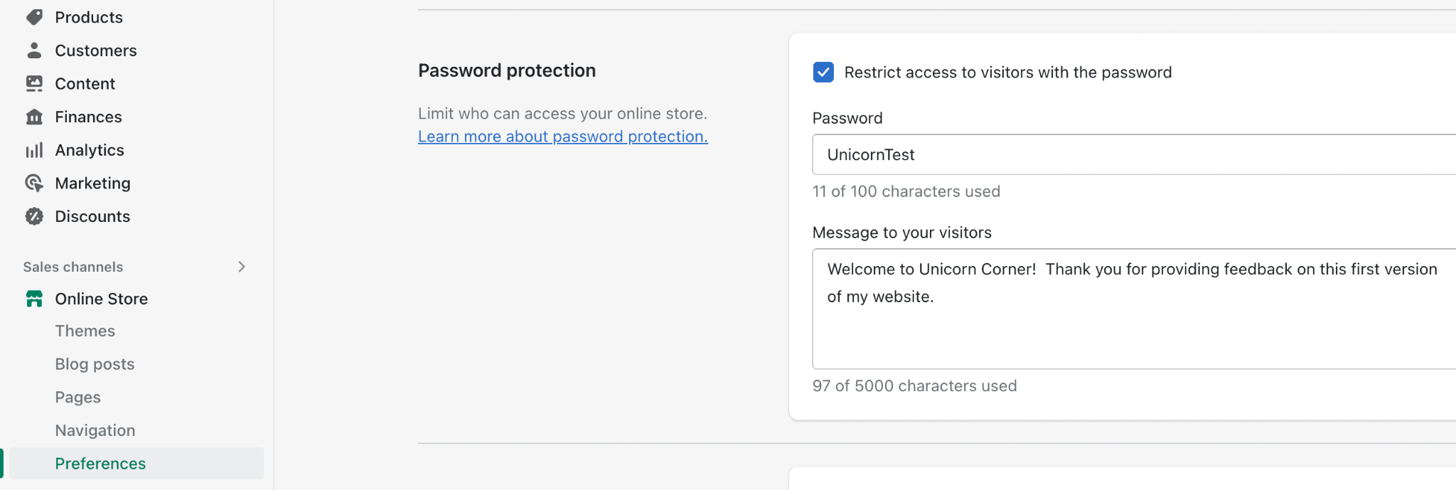Shopify ストアへの訪問者用のパスワードを作成する