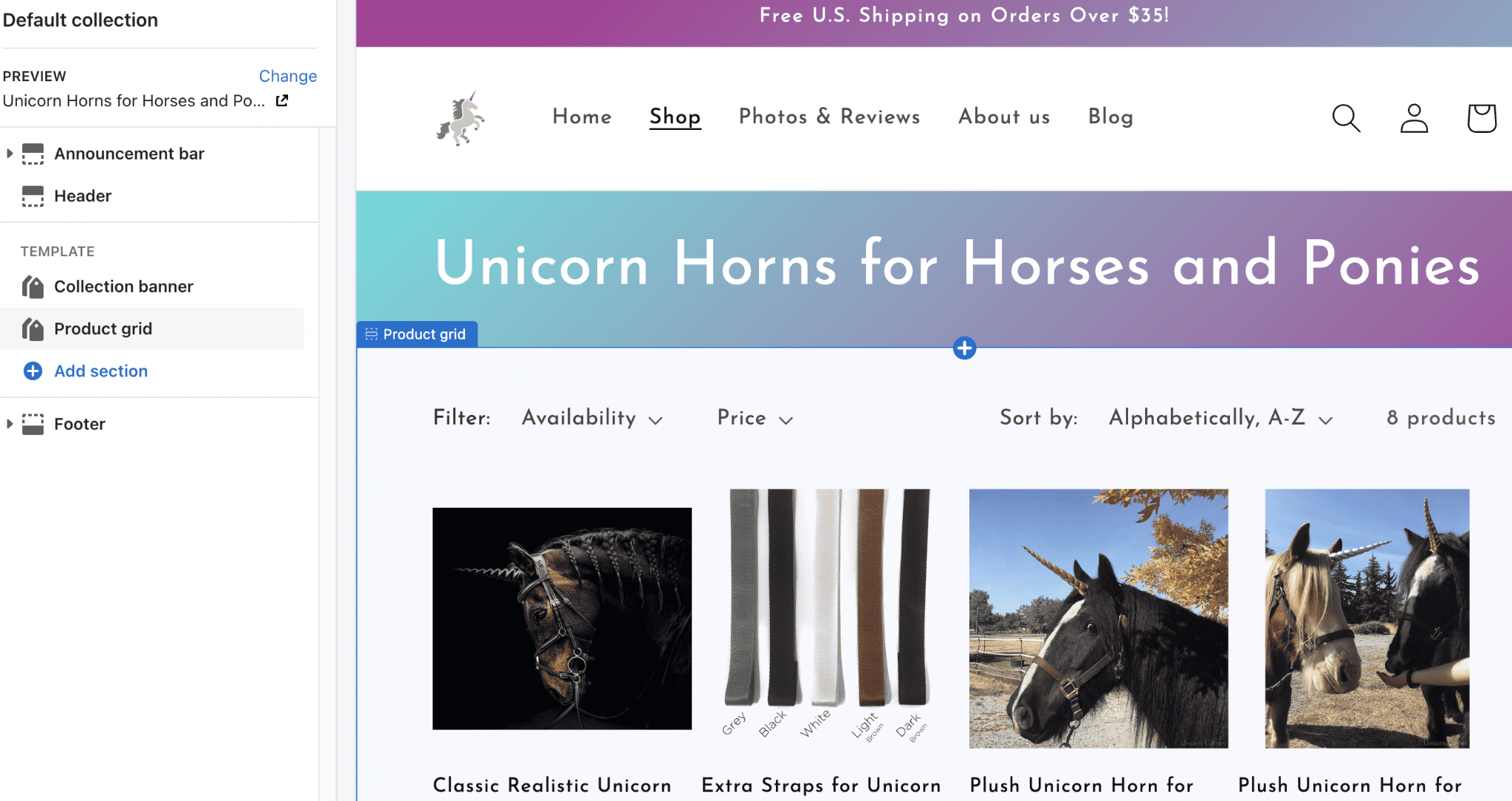 Boutique Shopify du coin licorne