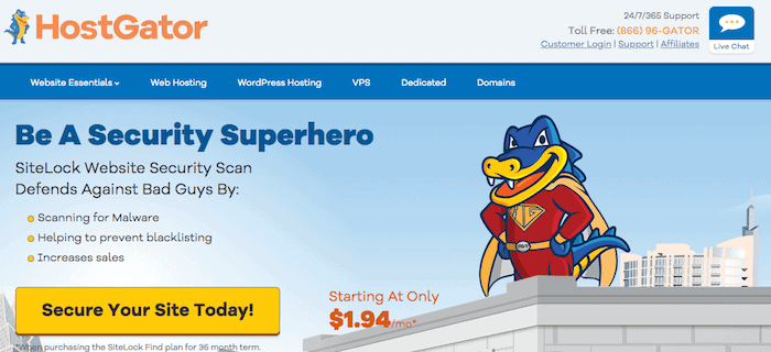 Aggiunta di sicurezza Hostgator su SiteLock