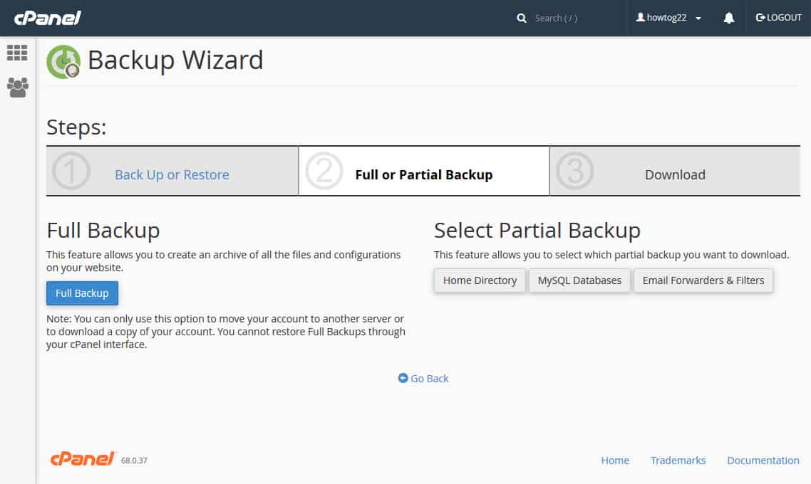 Backup manuali del sito Web tramite cPanel