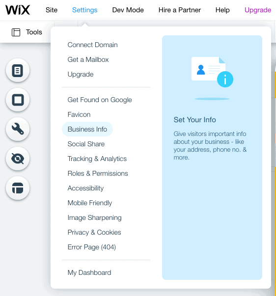 البرنامج التعليمي Wix 42 معلومات الأعمال