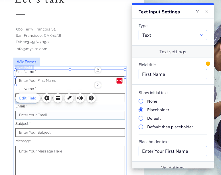 wix form alanlarını düzenle