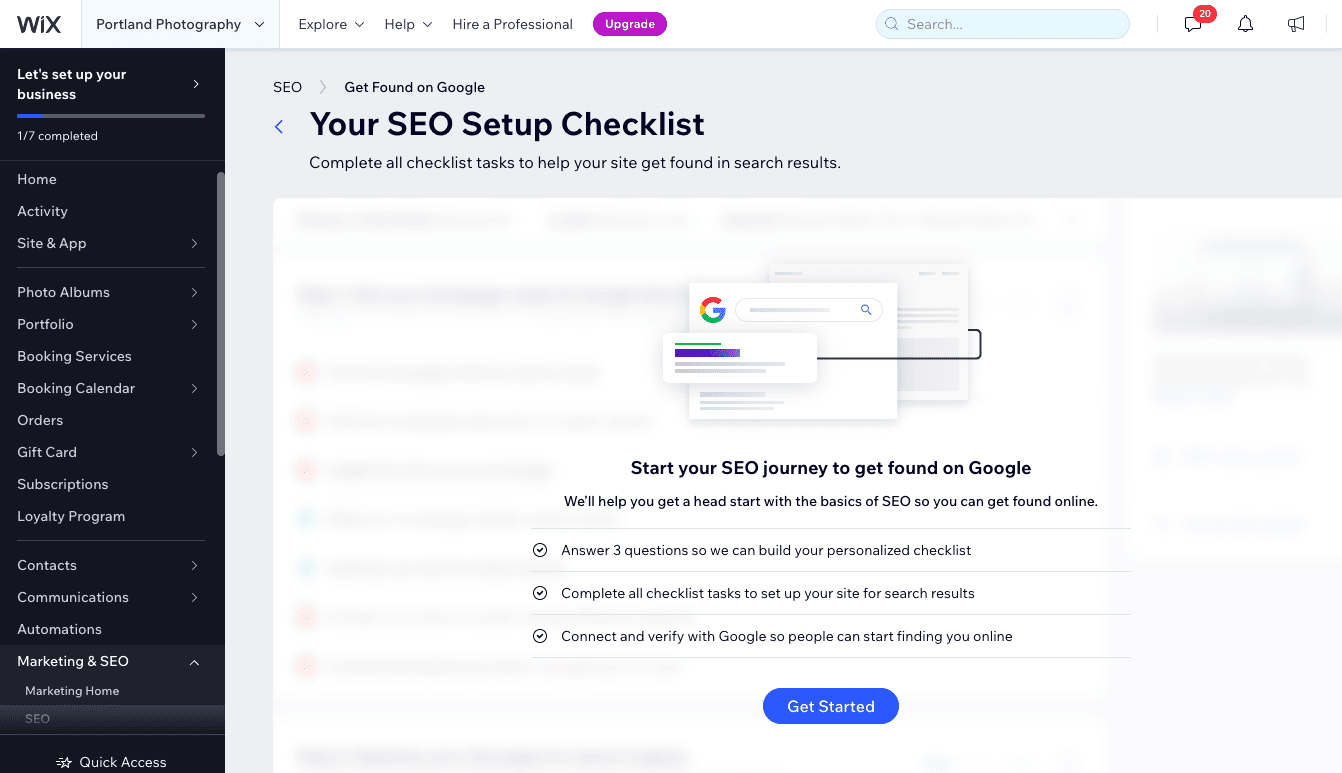 قائمة التحقق من إعداد Wix SEO