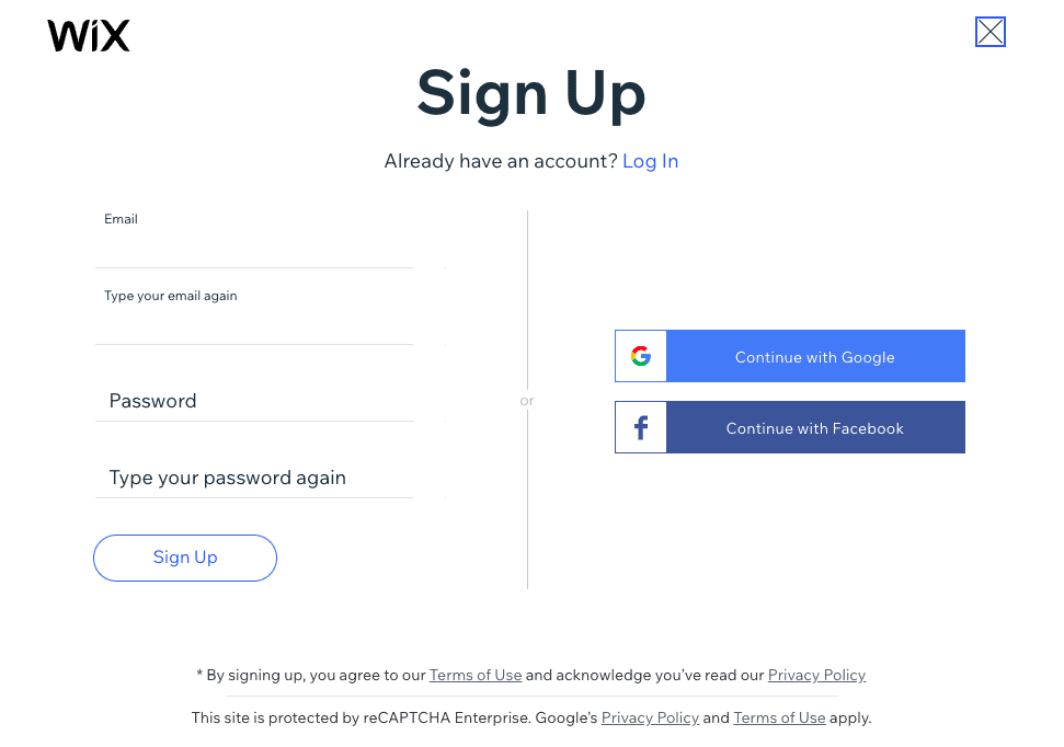 البرنامج التعليمي Wix - قم بالتسجيل