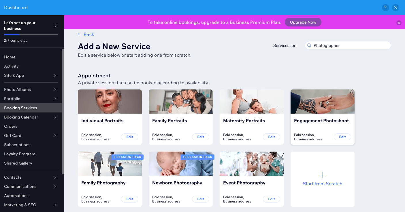 حجوزات Wix - إضافة خدمة