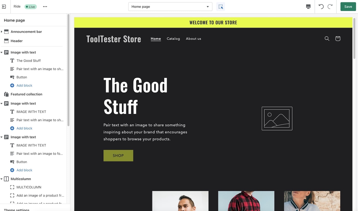 Shopify محرر الصفحة 2.0