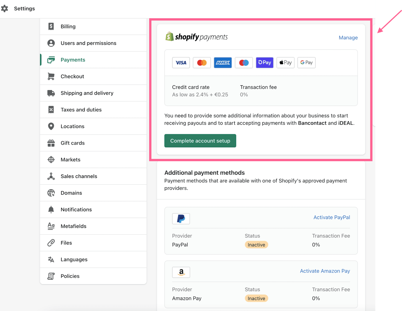 Shopify المدفوعات