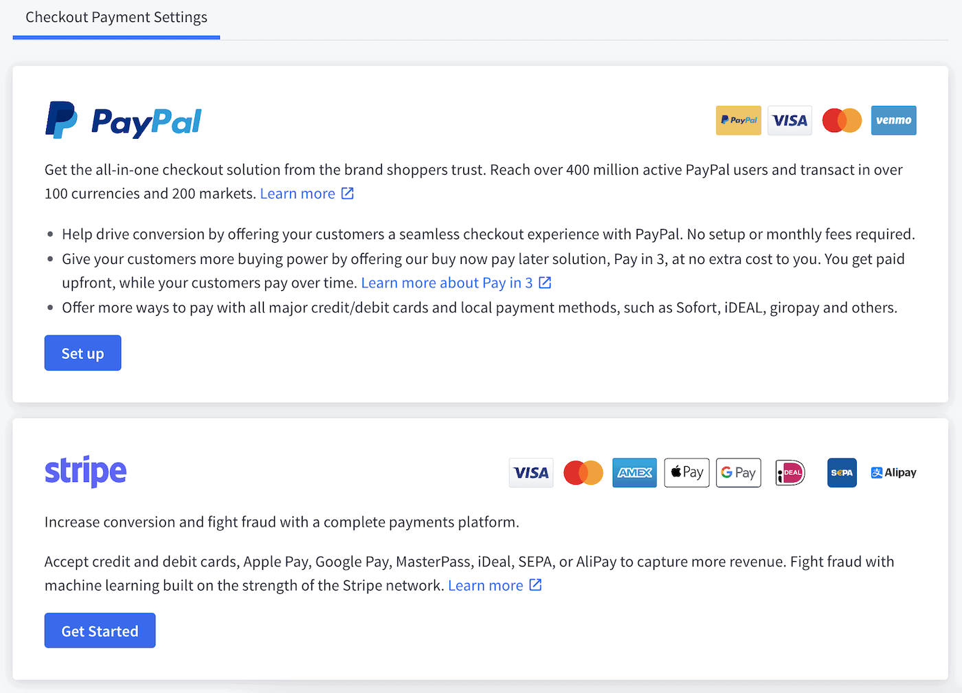 يعد PayPal وStripe خياري الدفع الافتراضيين في BigCommerce