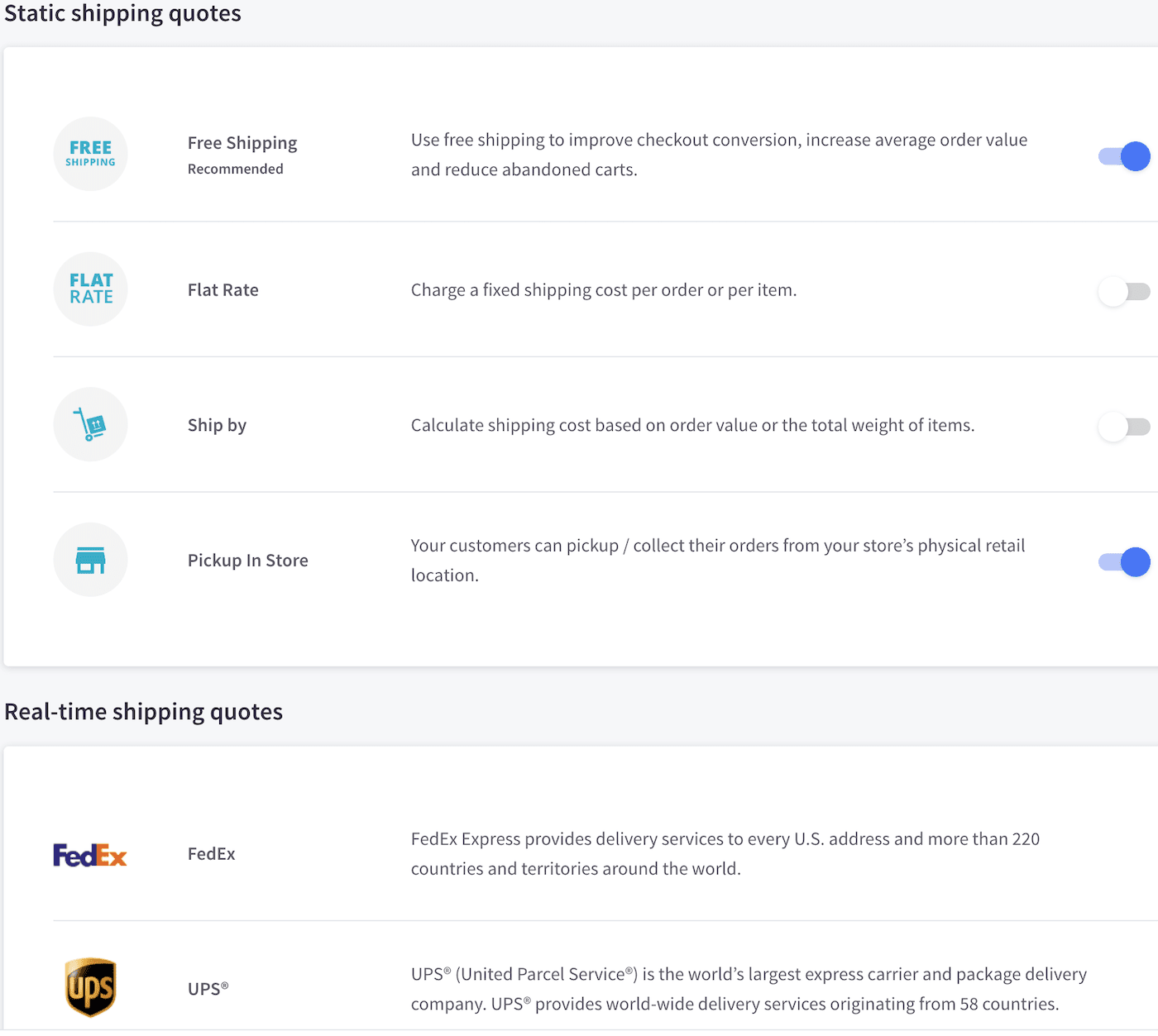 خيارات الشحن BigCommerce